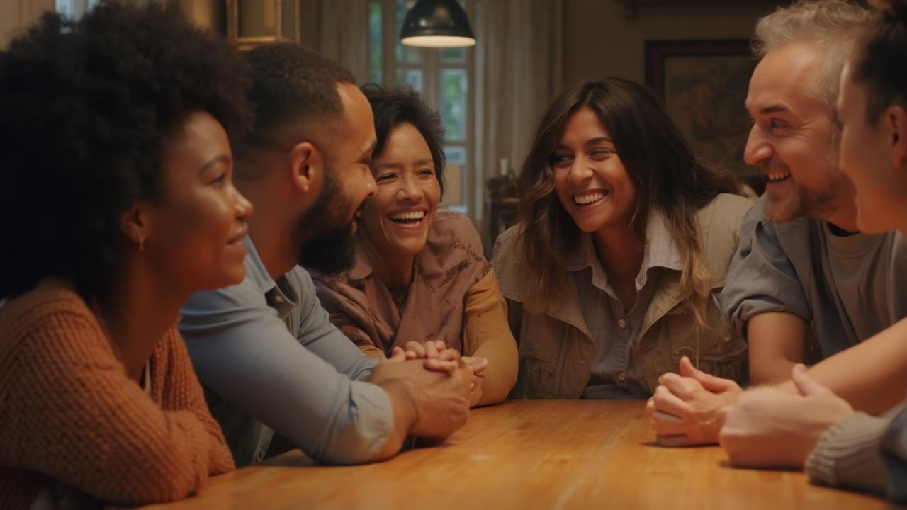 Groupe de personnes souriantes et heureuses lors d'une réunion conviviale