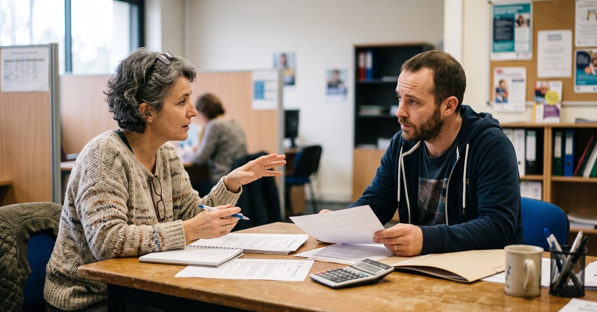 Bilan de compétences gratuit : professionnel en entretien d'orientation avec un conseiller