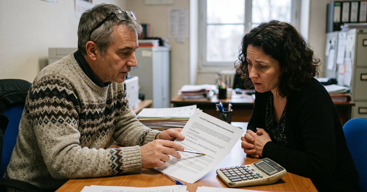 Calcul indemnité rupture conventionnelle : formule légale appliquée sur documents RH