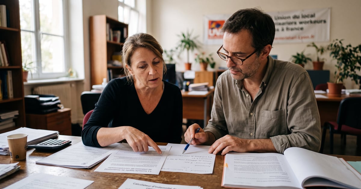 Calcul de l'indemnité de rupture conventionnelle avec documents et calculatrice sur un bureau