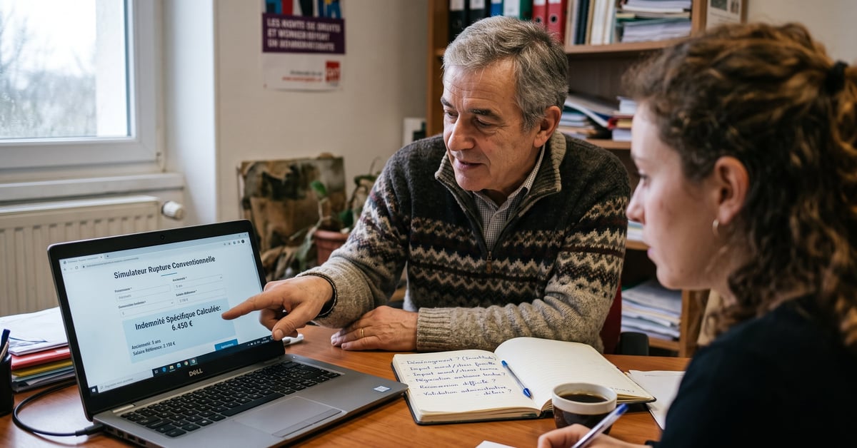 Simulation rupture conventionnelle : calcul de l'indemnité sur un document avec calculatrice