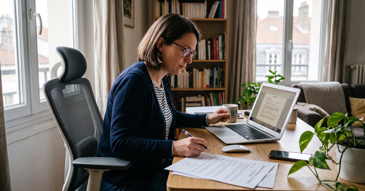 Salarié en télétravail à son bureau à domicile, illustrant le cadre légal du télétravail en emploi