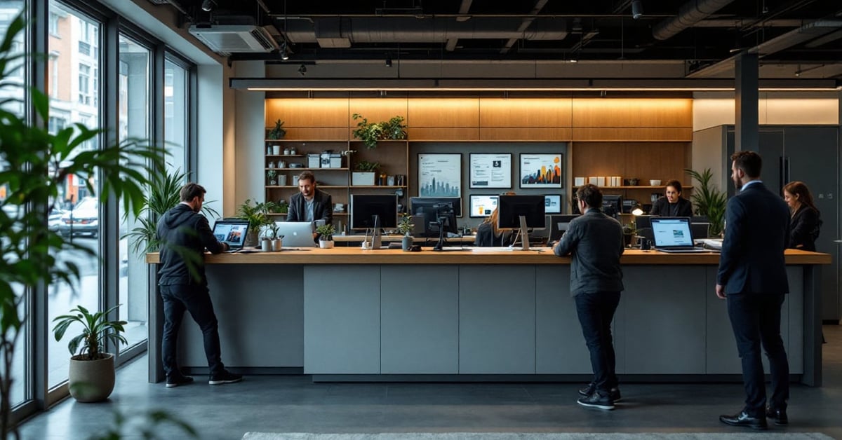 Bureau télétravail moderne avec setup ergonomique pour travailler efficacement depuis chez soi