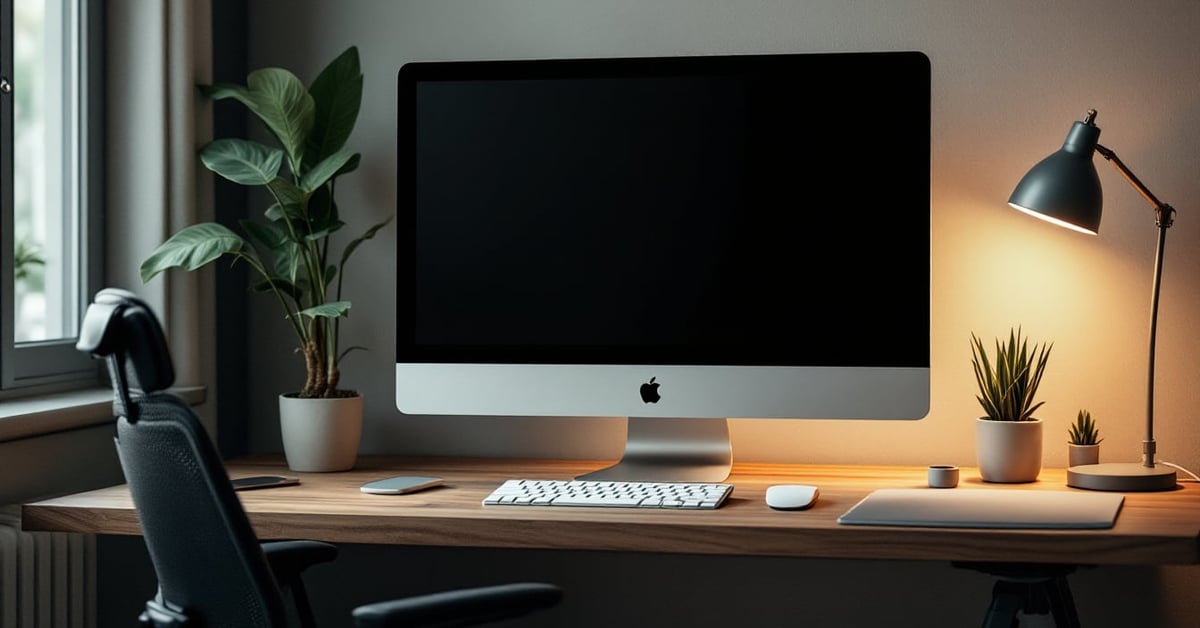 Bureau télétravail compact dans un appartement, bien organisé et adapté à un petit espace