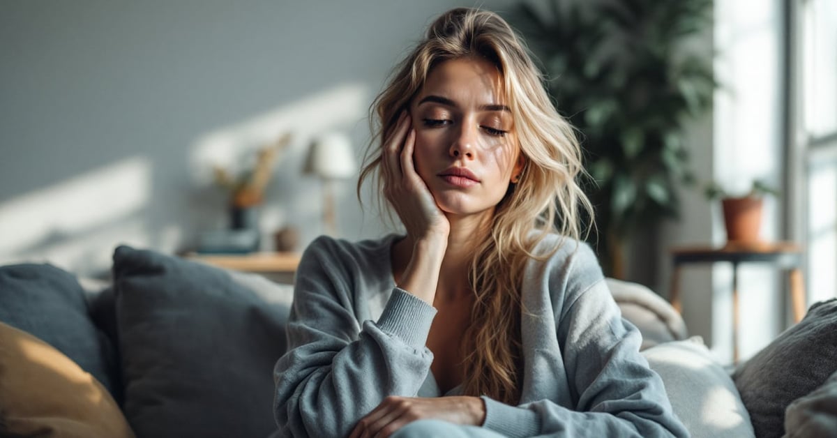 Femme épuisée au travail, symptômes de burn-out féminin visibles sur son visage fatigué