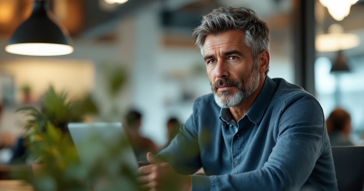 Entretien annuel entre un manager et un employé dans un bureau moderne et lumineux