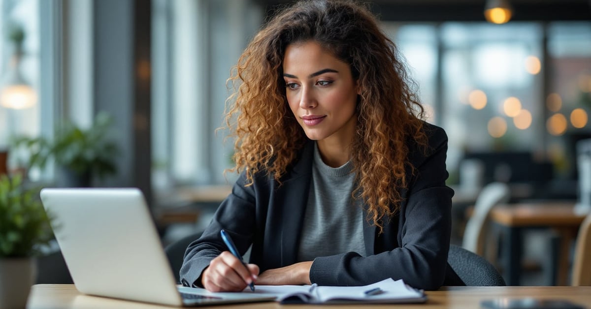 Personne en réflexion devant des documents de formation pour une reconversion professionnelle