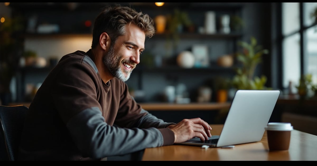 Télétravail en anglais : professionnel travaillant depuis chez lui avec un ordinateur portable
